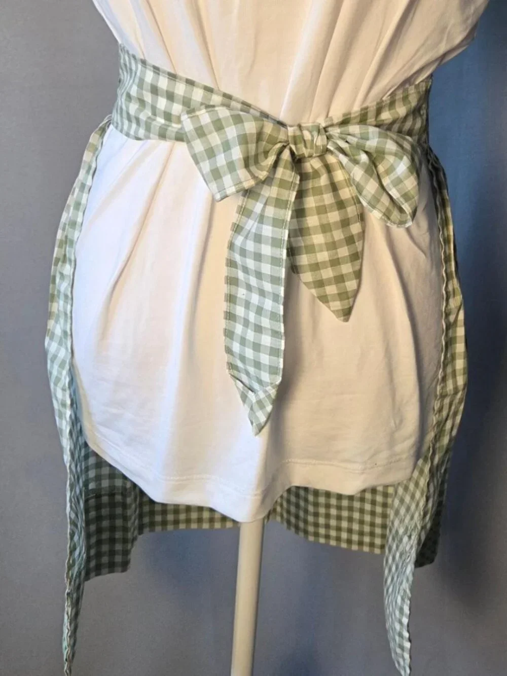 Handmade Vintage Style Embroidered Gingham Half Apron Cottagecore Farmhouse